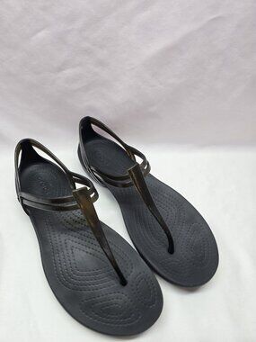 Crocs Isabella Women's Size 7 Black Jelly T-Strap Iconic Comfort Sandals Rare